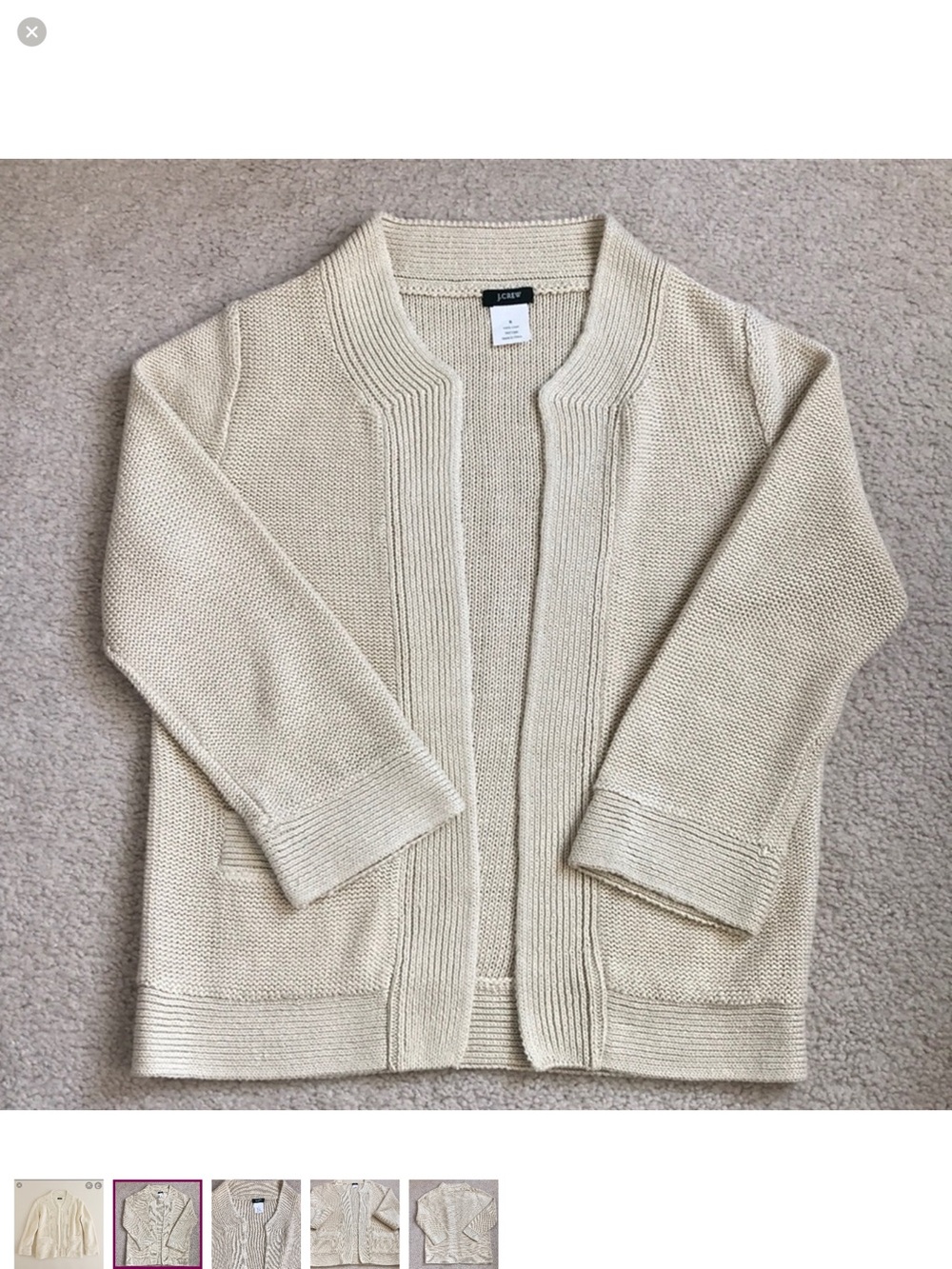 J. Crew Sea Front Cream Linen Open-Front Knit Cardigan Sweater